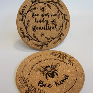 Laser Engraved Cork Trivets - Bee Kind