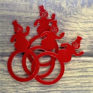 four red acrylic snowman pattern napkin ring holders