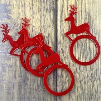 four red acrylic reindeer pattern napkin ring holders