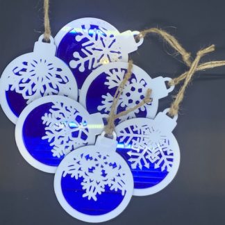 two layered acrylic, blue mirrored and white snow flake design.