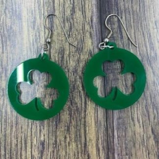 Circular earring with shamrock cut in the middle, green acrylic