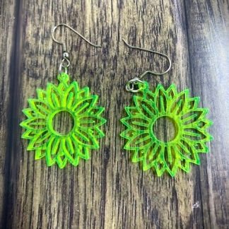 laser engraved sunflower earrings on nean yellow acrylic