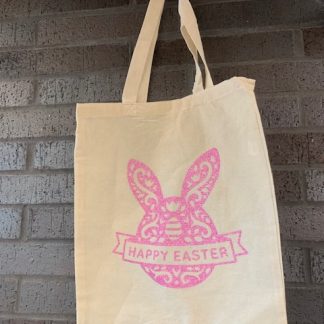 pink glitter decal 'Happy Easter' on tote bag t