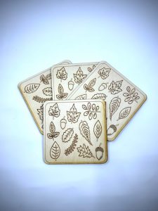 Laser Engrave Wooden Coasters with Leaf design