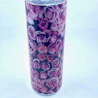 Sublimation tumbler with pink rose design