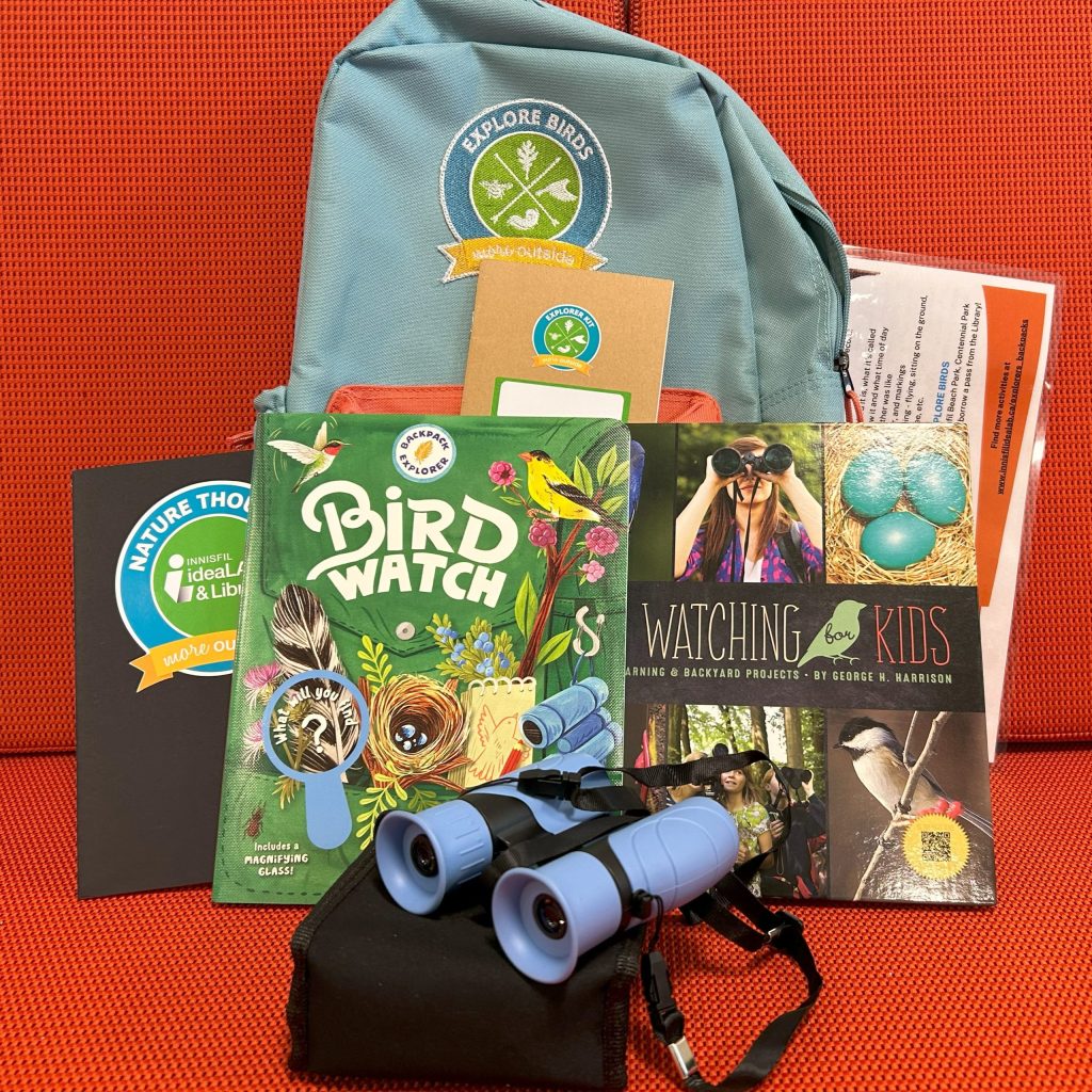 Explore Birding Kit : Backpack for kids kit. Includes 2 books (Birdwatching for Kids by George H. Harrison ; Bird Watch by Christie Matheson), 1 binoculars, 1 "Nature Thoughts" journal, 1 nature journal (to keep), 1 backpack.